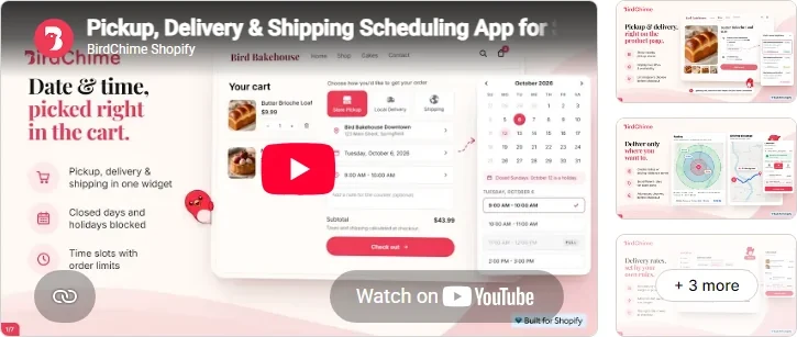 Bird Pickup Delivery Date listing on the Shopify App Store