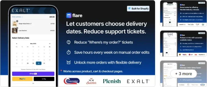 Flare Delivery Date Picker listing on the Shopify App Store