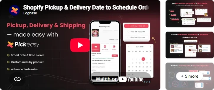 Pickup Delivery Date Pickeasy listing on the Shopify App Store
