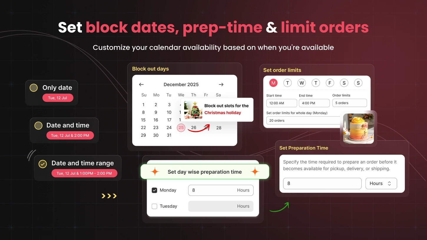 Pickeasy's Shopify App Store gallery image: block dates, prep time and order limits